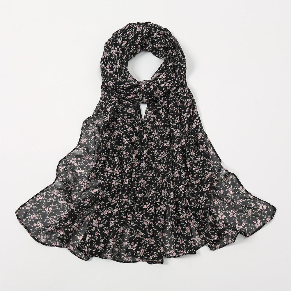 2022 Fashion Lovely Polka Floral Bubble Chiffon Instant Hijab Shawl