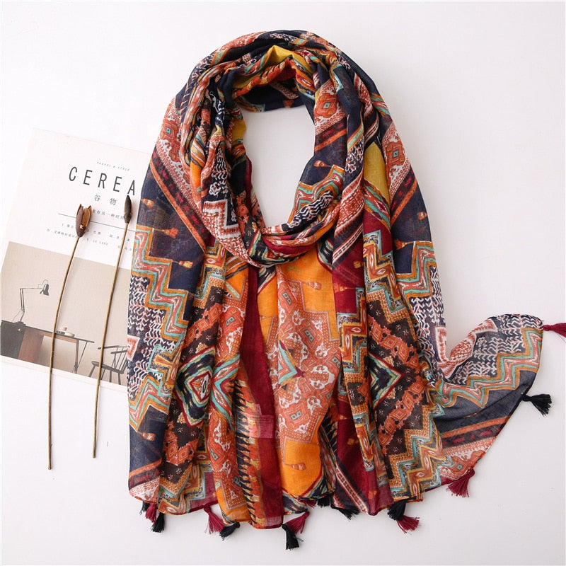 2022 Spain Fashion Daisy Floral Tassel Viscose Shawl