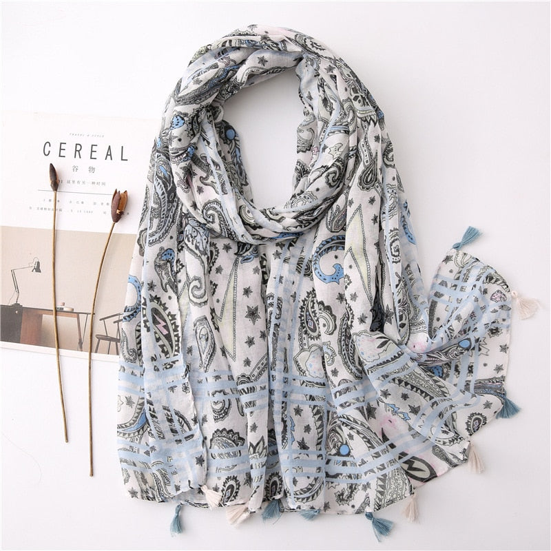 2022 Spain Fashion Daisy Floral Tassel Viscose Shawl