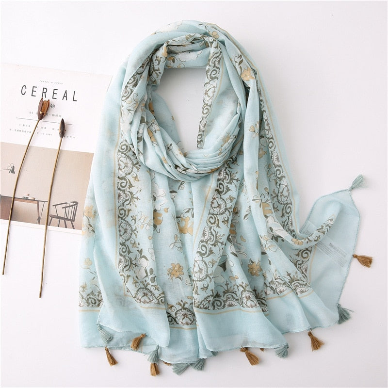 2022 Spain Fashion Daisy Floral Tassel Viscose Shawl