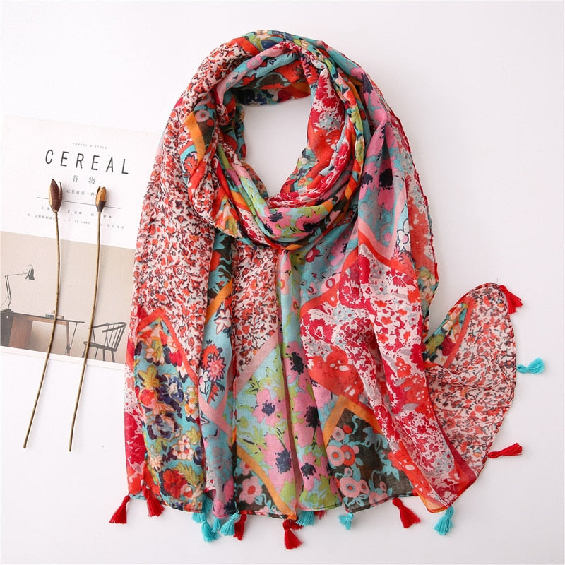 2022 Spain Fashion Daisy Floral Tassel Viscose Shawl