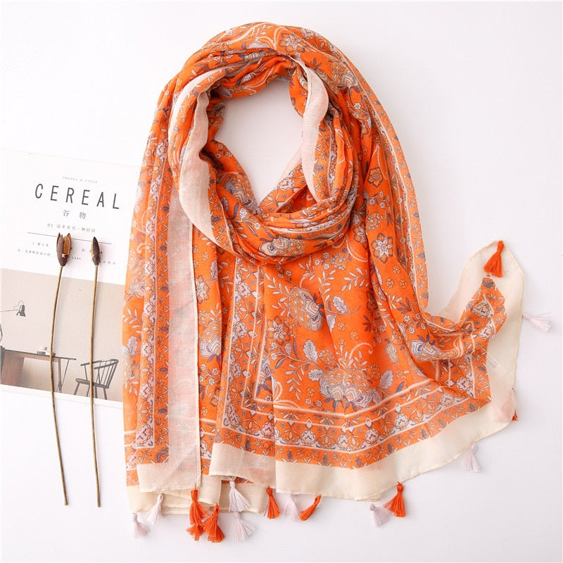 2022 Spain Fashion Daisy Floral Tassel Viscose Shawl