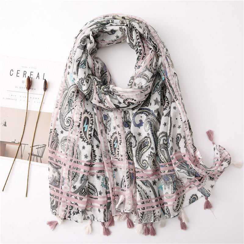 2022 Spain Fashion Daisy Floral Tassel Viscose Shawl