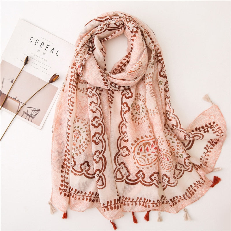 2022 Spain Fashion Daisy Floral Tassel Viscose Shawl