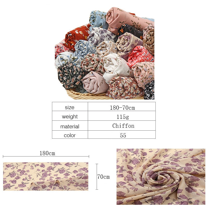 2022 Fashion Lovely Polka Floral Bubble Chiffon Instant Hijab Shawl