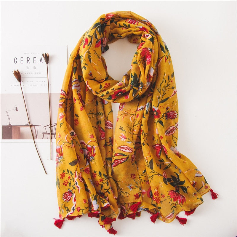 2022 Spain Fashion Daisy Floral Tassel Viscose Shawl