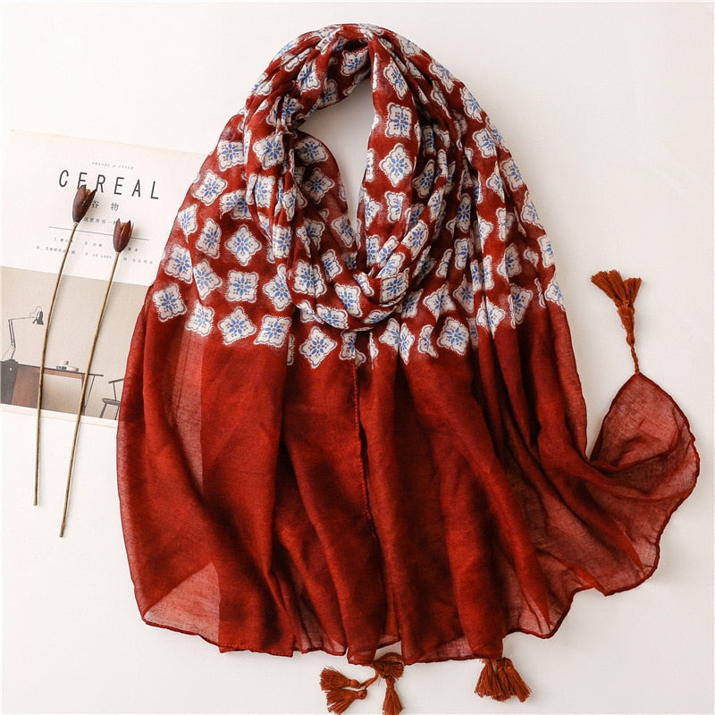 2022 Spain Fashion Daisy Floral Tassel Viscose Shawl