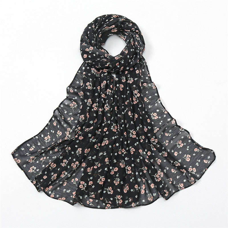 2022 Fashion Lovely Polka Floral Bubble Chiffon Instant Hijab Shawl